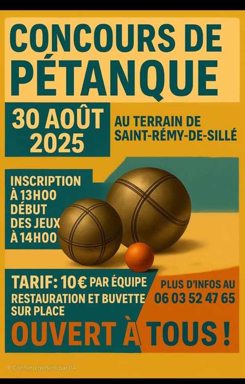 Concours en Doublette le 30 août 2025 - Saint-Rémy-de-Sillé - 72140