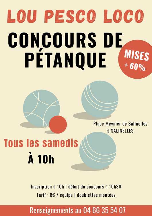 Concours en Doublette le 18 octobre 2025 - Salinelles - 30250