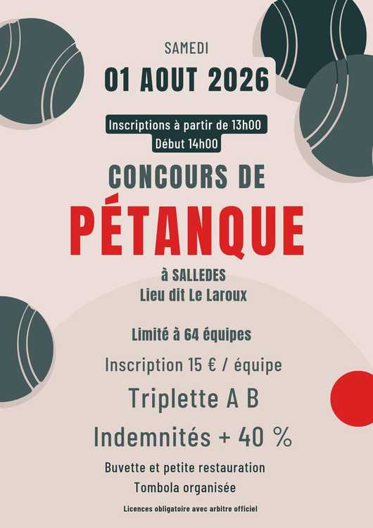 Concours en Triplette le 1 août 2026 - Lieu à définir (63) - 00000