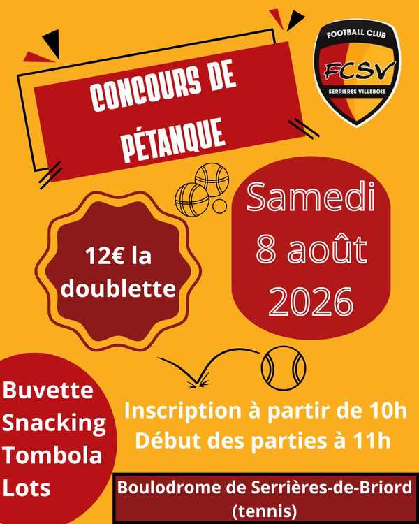 Concours en Doublette le 8 août 2026 - Serrières-de-Briord - 01470