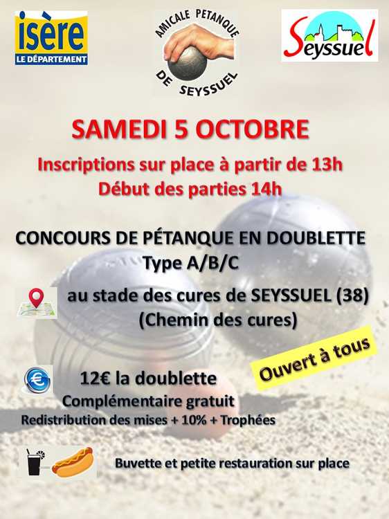 Concours en Doublette le 5 octobre 2024 - Seyssuel - 38200