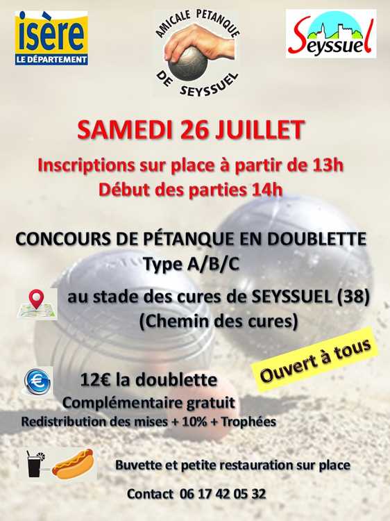Concours en Doublette le 26 juillet 2025 - Seyssuel - 38200