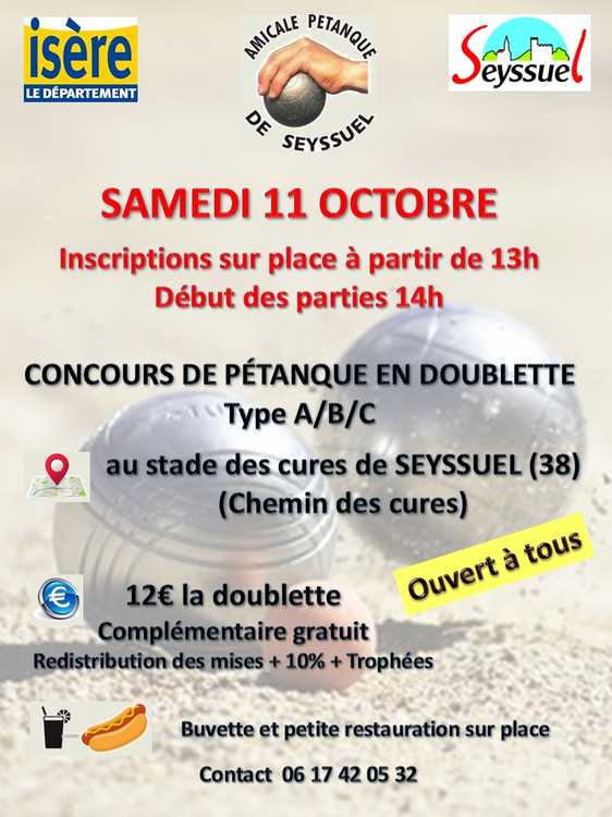 Concours en Doublette le 11 octobre 2025 - Seyssuel - 38200