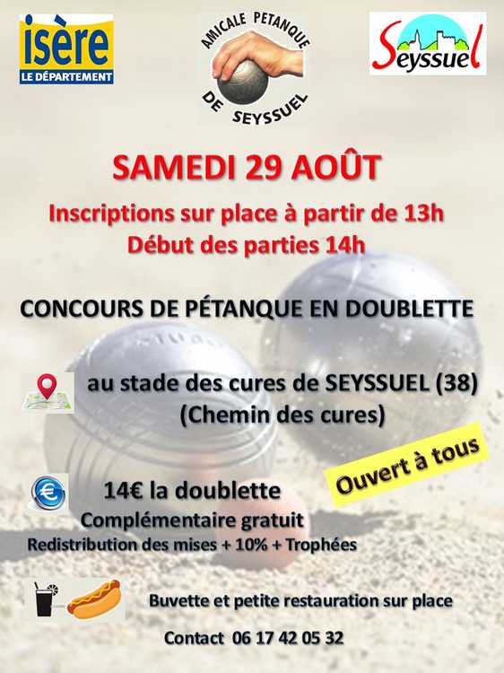 Concours en Doublette le 29 août 2026 - Seyssuel - 38200