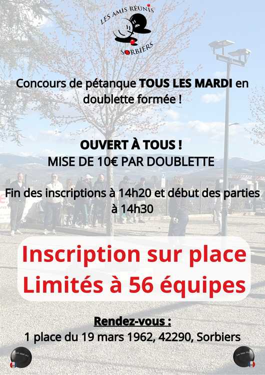 Concours en Doublette le 29 juillet 2025 - Sorbiers - 42290