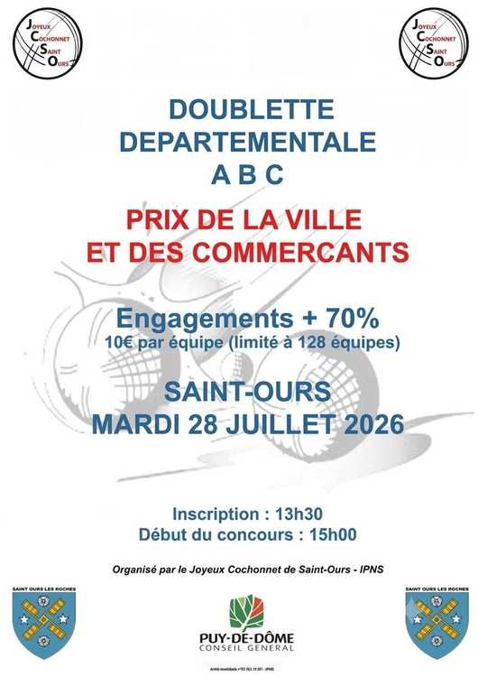 Concours en Doublette le 28 juillet 2026 - Lieu à définir (63) - 00000