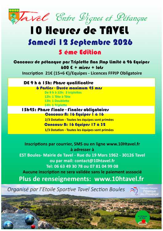 Concours en Triplette le 12 septembre 2026 - Tavel - 30126