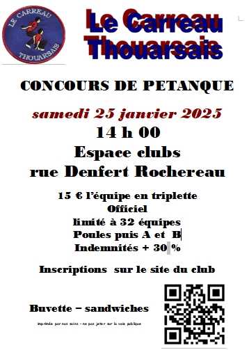 Concours en Triplette le 25 janvier 2025 - Thouars - 79100