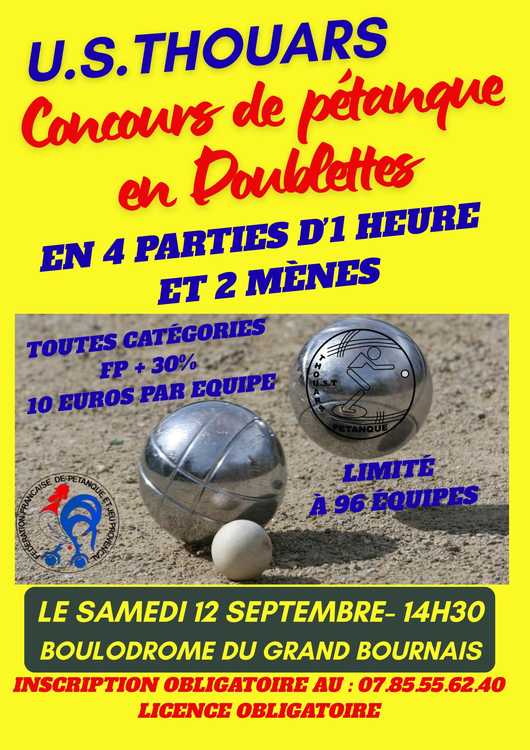 Concours en Doublette le 12 septembre 2026 - Thouars - 79100