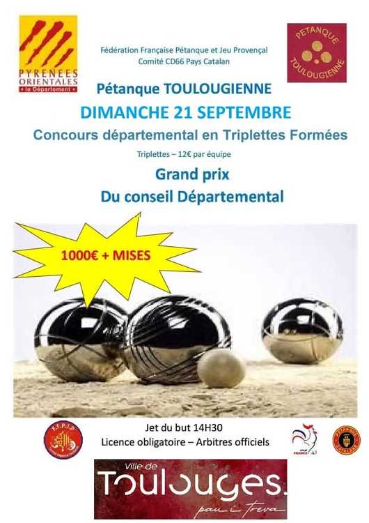 Concours en Triplette le 21 septembre 2025 - Toulouges - 66350