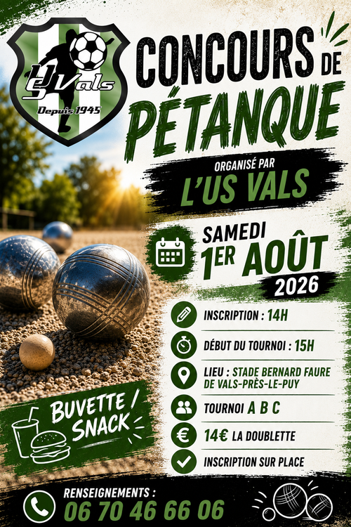 Concours en Doublette le 1 août 2026 - Vals-près-le-Puy - 43750