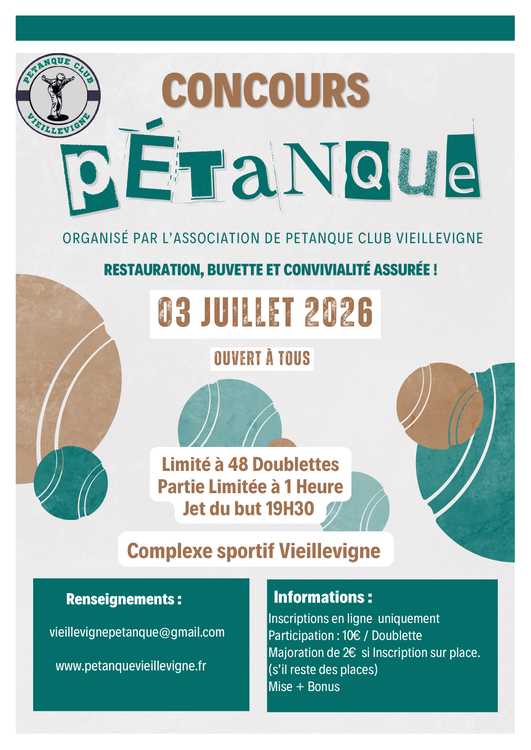 Concours en Doublette le 3 juillet 2026 - Vieillevigne - 44116