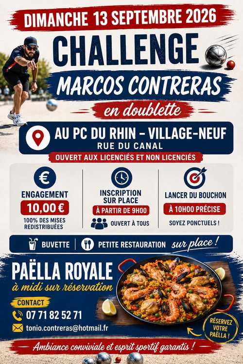 Concours en Doublette le 13 septembre 2026 - Village-Neuf - 68128