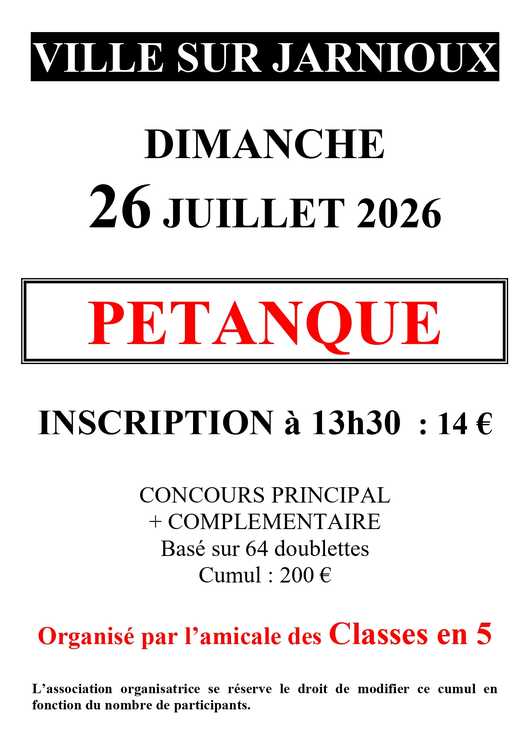 Concours en Doublette le 26 juillet 2026 - Ville-sur-Jarnioux - 69640