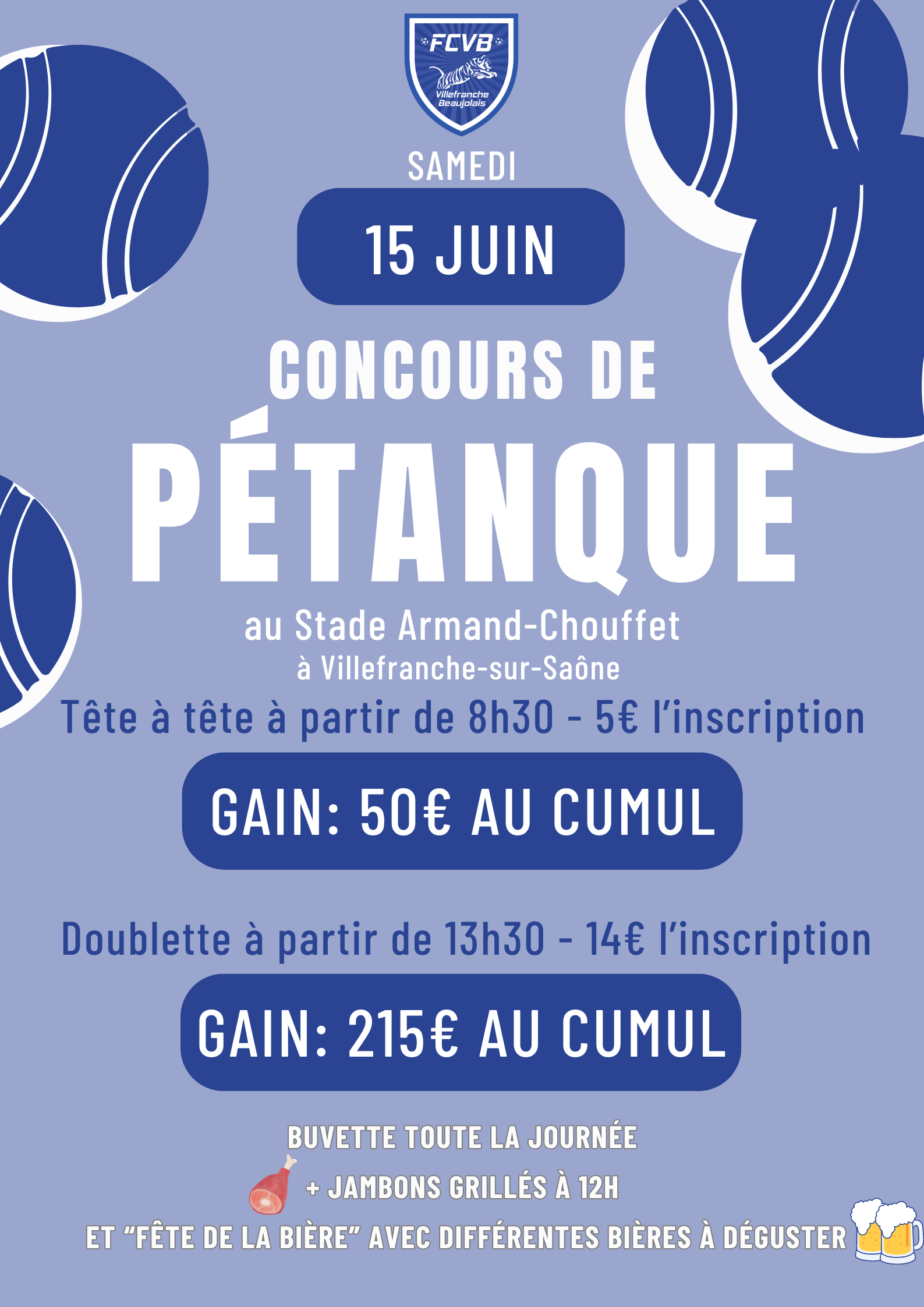 Concours en Doublette le 15 juin 2024 - Villefranche-sur-Saône - 69400