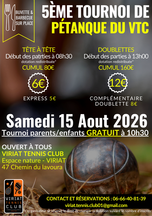 Concours en Tête à tête le 15 août 2026 - Viriat - 01440