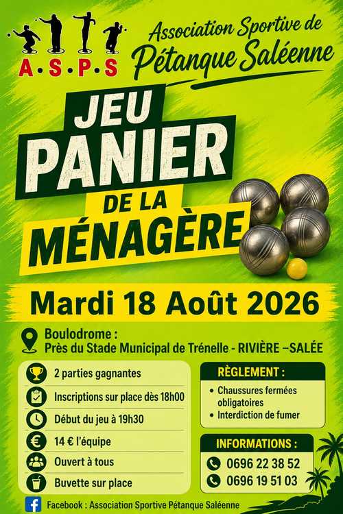 Le rendez-vous du mardi - Evènement du club de pétanque ASSOCIATION SPORTIVE DE PETANQUE SALEENNE ( A.S.P.S)