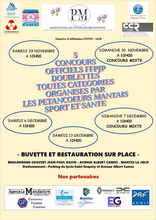 LES 5 CONCOURS DU CLUB DE FIN DE SAISON 2025 AU STADE JEAN-PAUL DAVID - Evènement du club de pétanque Pétancoeurs Mantais