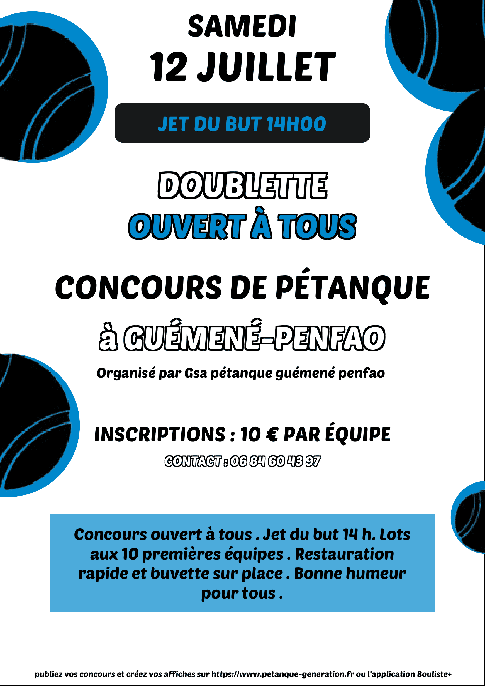 Affiche de concours de pétanque avec un fond avec des boules de pétanque